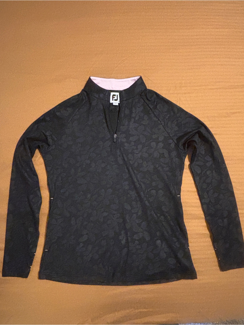 FootJoy FJ Black Floral Quarter-Zip Pullover with Pink Collar Lining
